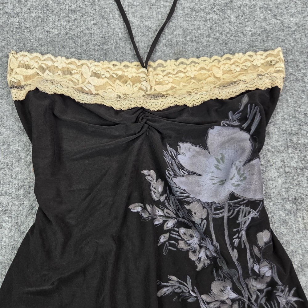 Babydoll Vintage Y2k Womens Small Black Floral‎ Lace Halter Tie Back - Picture 2 of 12